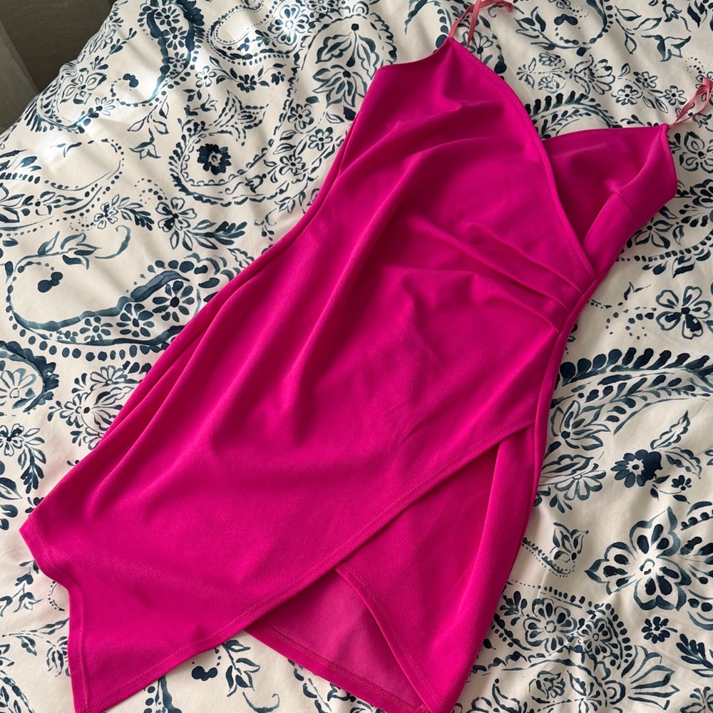 Emerald Sundae Hot Pink Asymmetric Slip Dress